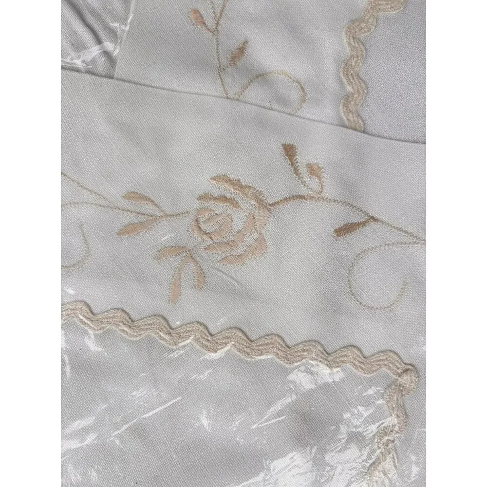 Vintage New White Hand Embroidery  Linen Table Runner Dresser Scarf 16x36 Floral